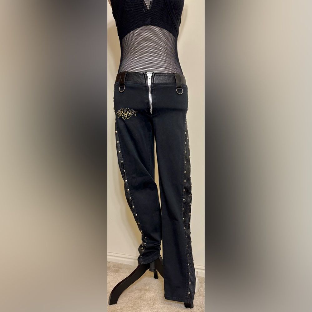 Vintage Y2K Serious La Black Studded Moto Pants Sz 5